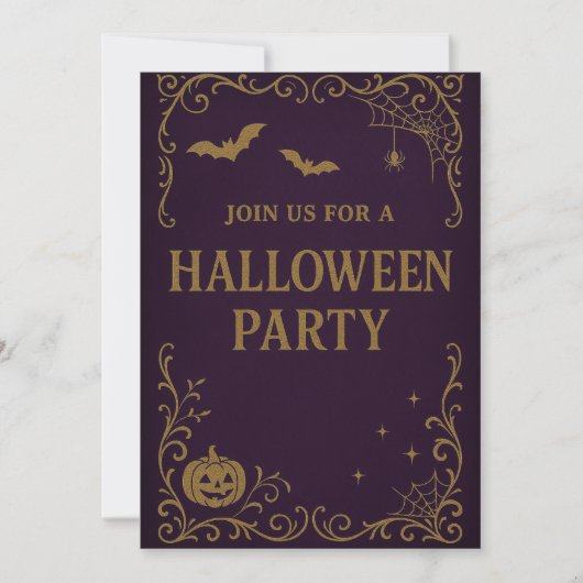 Uitnodiging voor Halloween Party | Gotisch Paars & (Voorkant)