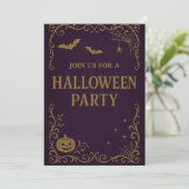 Uitnodiging voor Halloween Party | Gotisch Paars & (Staand voorkant)