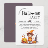 Uitnodiging voor Halloween Party - Happy Pumpkins (Voorkant / Achterkant)