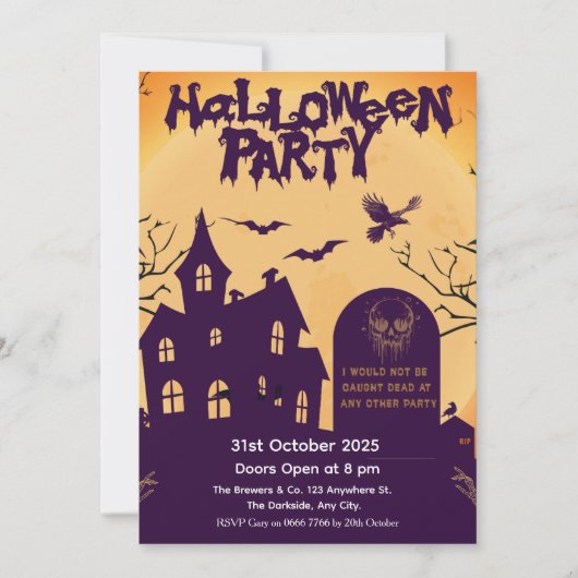 Uitnodiging voor Halloween Party – Haunted House (Voorkant)