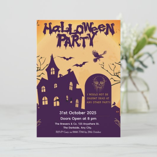 Uitnodiging voor Halloween Party – Haunted House (Staand voorkant)