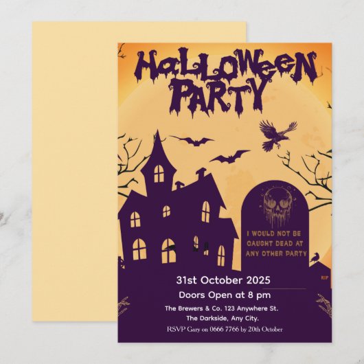 Uitnodiging voor Halloween Party – Haunted House (Voorkant / Achterkant)