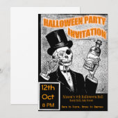 Uitnodiging voor halloween party skeleton (Voorkant / Achterkant)