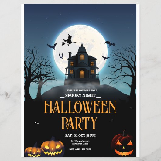 Uitnodiging voor Halloween Party, Spooky Night Hal Flyer (Voorkant)