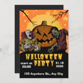 Uitnodiging voor Halloween Party | Zombie en clown (Voorkant / Achterkant)