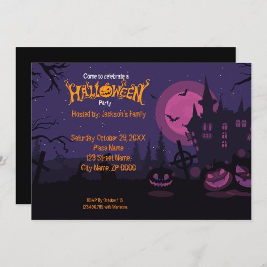 Uitnodiging voor Halloween Pumpkin Party (Voorkant / Achterkant)