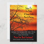 Uitnodiging voor Halloween Rood Zonsondergang Silh (Achterkant)