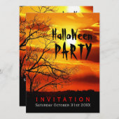 Uitnodiging voor Halloween Rood Zonsondergang Silh (Voorkant / Achterkant)