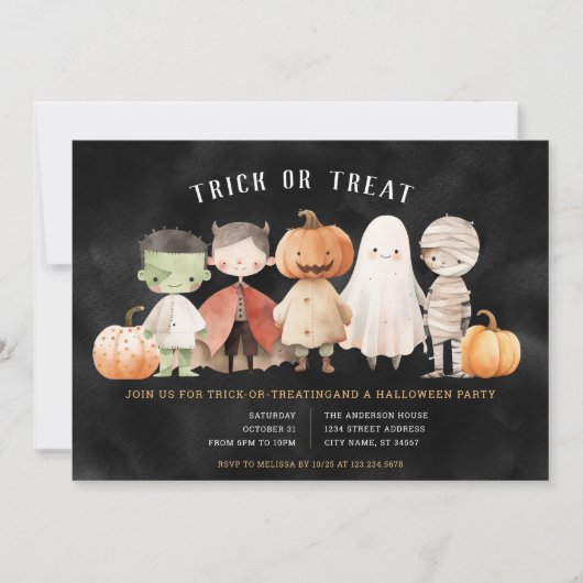 Uitnodiging voor Halloween Trick or Treat-feest (Voorkant)