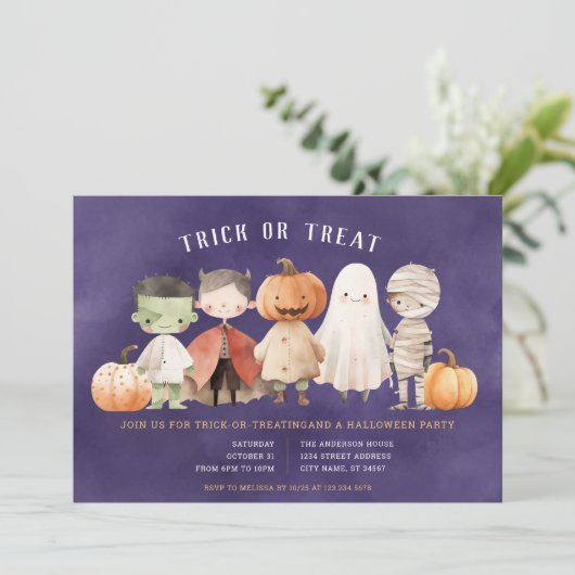Uitnodiging voor Halloween Trick or Treat-feest (Staand voorkant)