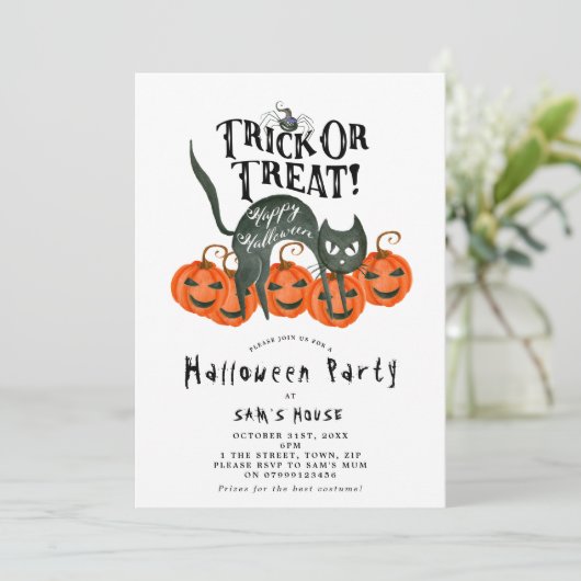 Uitnodiging voor Halloween trick or treat feestje (Staand voorkant)