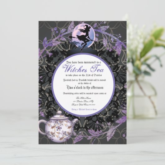 Uitnodiging voor Halloween Witches Tea Party (Staand voorkant)