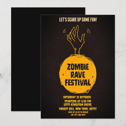 Uitnodiging voor Halloween Zombie Feest (Voorkant / Achterkant)