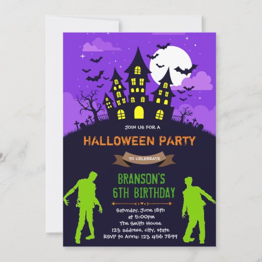 Uitnodiging voor Halloween zombiefeest (Voorkant)