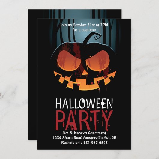 Uitnodiging voor Halloween-zorg (Voorkant / Achterkant)