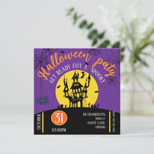 Uitnodiging voor Halloweenfeest (Staand voorkant)