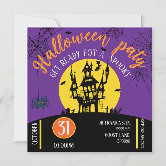 Uitnodiging voor Halloweenfeest (Voorkant)