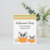 Uitnodiging voor Halloweenfeest met katten-cupcake (Staand voorkant)