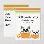 Uitnodiging voor Halloweenfeest met katten-cupcake (Voorkant / Achterkant)
