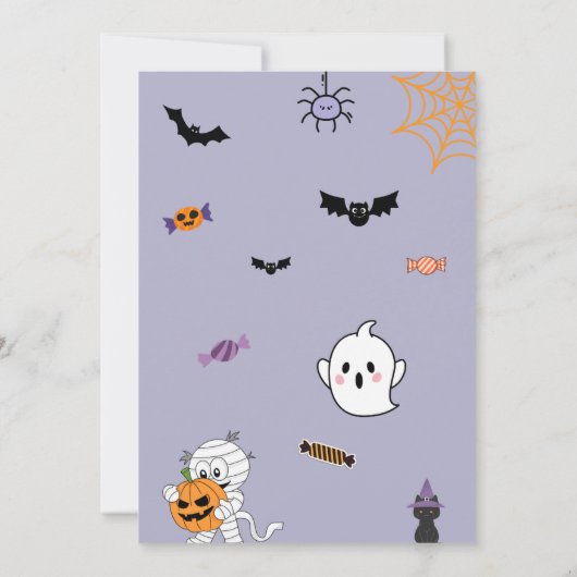 Uitnodiging voor Halloweenfeest met leuk kostuum (Achterkant)