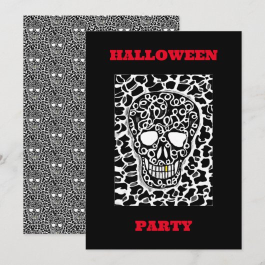 Uitnodiging voor Halloweenfeest met Schedel Afbeel (Voorkant / Achterkant)