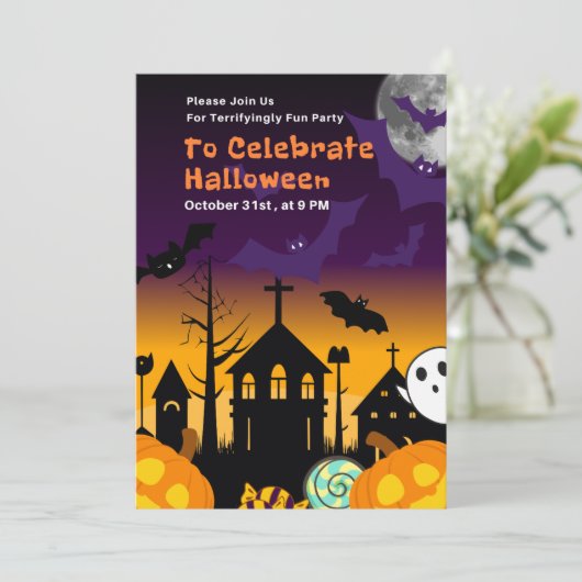 Uitnodiging voor Halloweenfeest of Verschrikkelijk (Staand voorkant)
