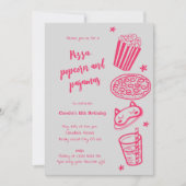 Uitnodiging voor handgetekende pizza, popcorn en p (Voorkant)