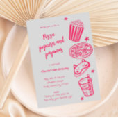 Uitnodiging voor handgetekende pizza, popcorn en p