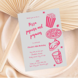 Uitnodiging voor handgetekende pizza, popcorn en p