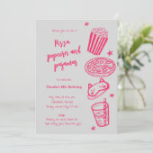 Uitnodiging voor handgetekende pizza popcorn en py (Staand voorkant)