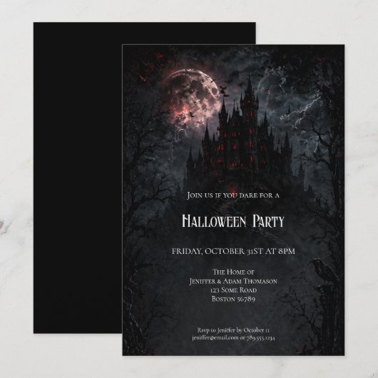 Uitnodiging voor Haunted Castle Halloween-feest (Voorkant / Achterkant)