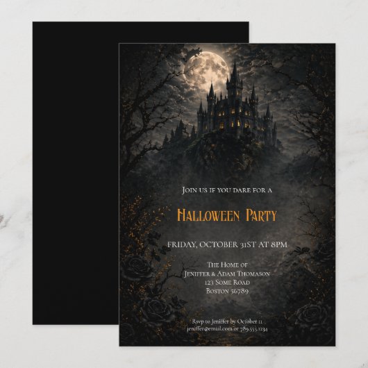 Uitnodiging voor Haunted Castle Halloween-feest (Voorkant / Achterkant)