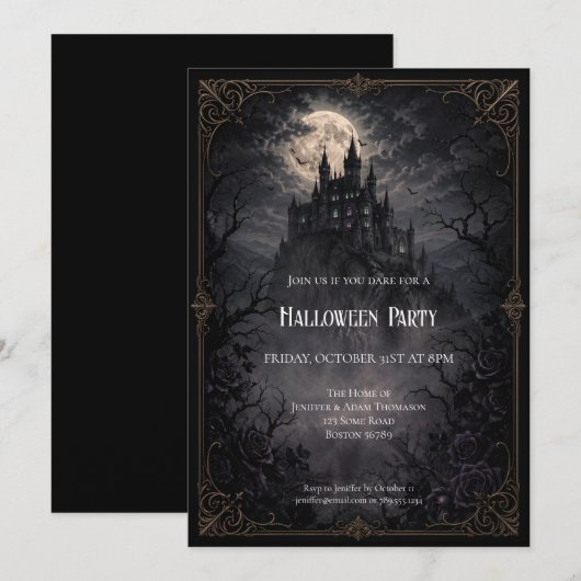 Uitnodiging voor Haunted Castle Halloween-feest (Voorkant / Achterkant)
