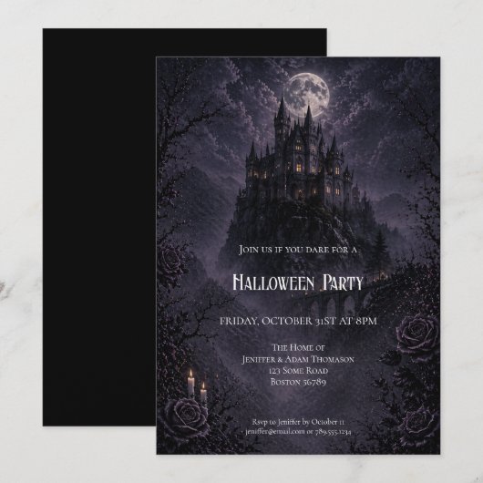 Uitnodiging voor Haunted Castle Halloween-feest (Voorkant / Achterkant)