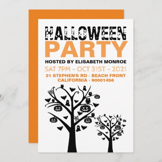 Uitnodiging voor Haunted Forest Halloween Party (Voorkant / Achterkant)