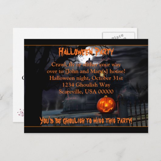 Uitnodiging voor Haunted Halloween Party (Voorkant / Achterkant)
