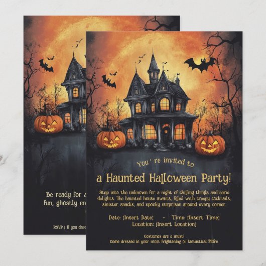 Uitnodiging voor Haunted Halloween Party (Voorkant / Achterkant)