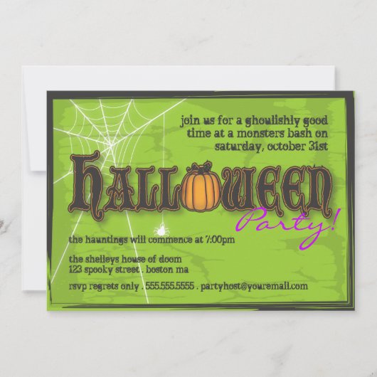 Uitnodiging voor haunted Halloween Party - zwart e (Voorkant)