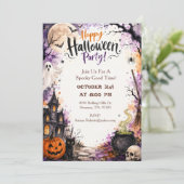 Uitnodiging voor Haunted Mansion Halloween-feest (Staand voorkant)