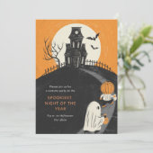 Uitnodiging voor Haunted Mansion Halloween-feest (Staand voorkant)