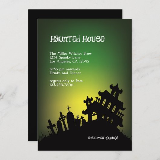 Uitnodiging voor Haunted Mansion Halloween Party (Voorkant / Achterkant)