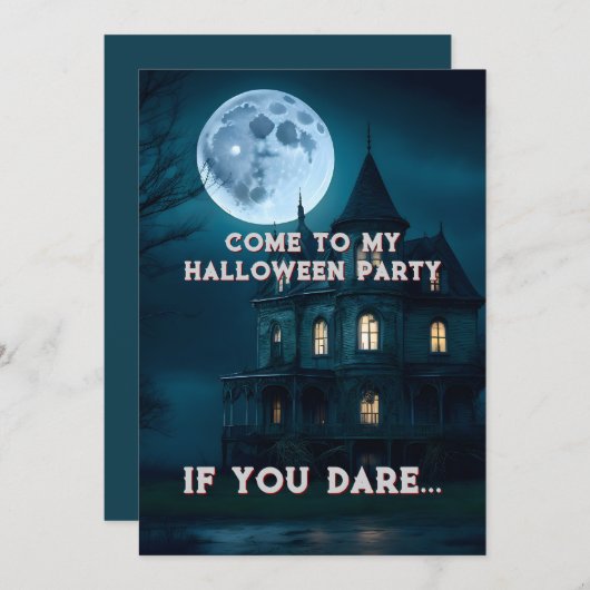 Uitnodiging voor Haunted Mansion Halloween Party (Voorkant / Achterkant)