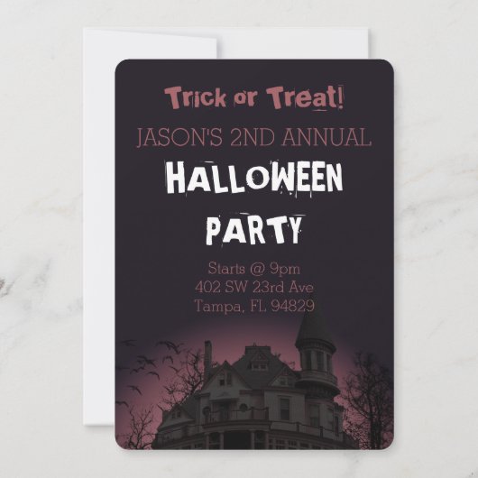 Uitnodiging voor Haunted Mansion Halloween Party (Achterkant)