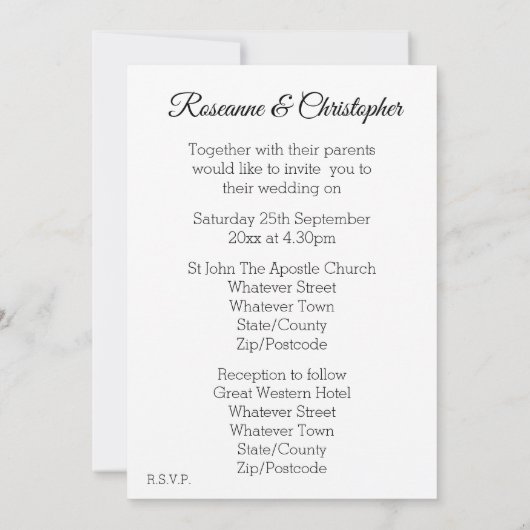 Uitnodiging voor hedendaagse bruiloft (Achterkant)