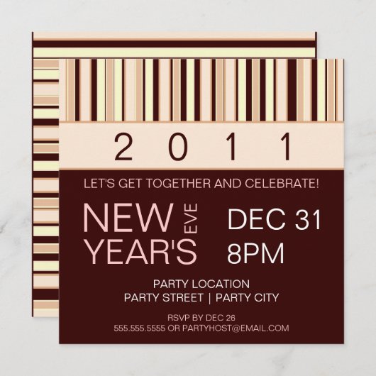 Uitnodiging voor hedendaagse Stripe New Years Eve (Voorkant / Achterkant)