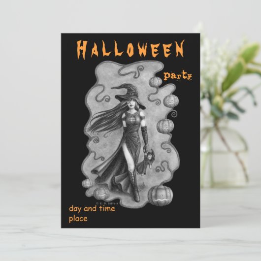 uitnodiging voor heks en doll Halloween (Staand voorkant)