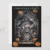 Uitnodiging voor heks en kat Halloween-feest (Voorkant)