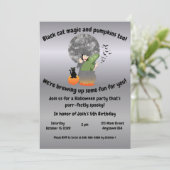 Uitnodiging voor heks en zwarte kat (Staand voorkant)