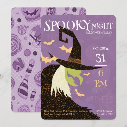 Uitnodiging voor heks Halloween (Voorkant / Achterkant)