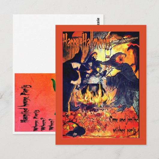 Uitnodiging voor heksen kunstfeest Halloween (Voorkant / Achterkant)